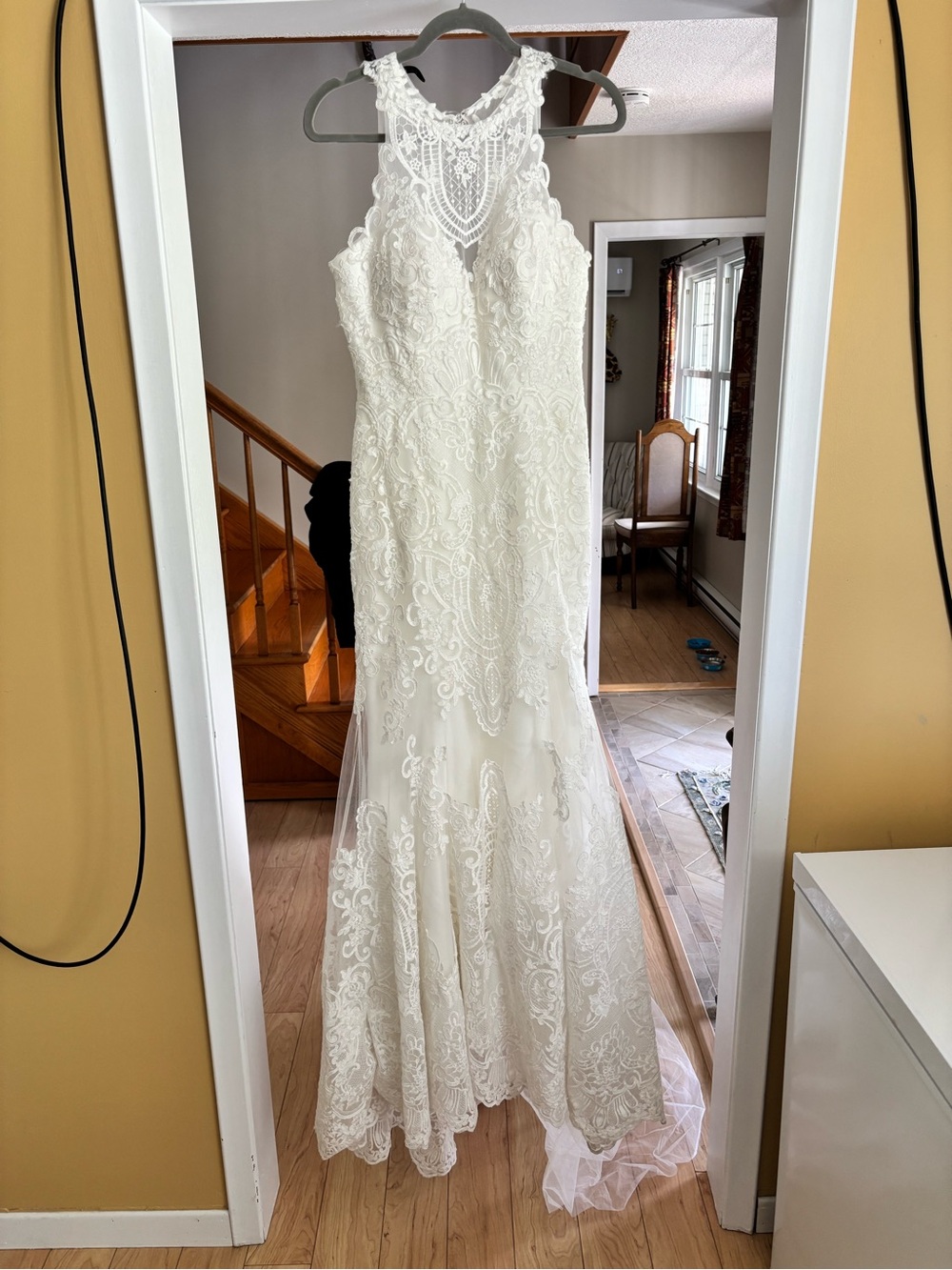 Christina Wu Ivory Lace Mermaid Wedding Dress with Illusion Halter